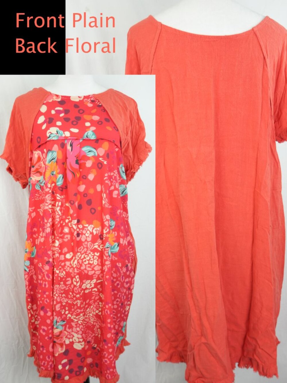 LNC Umgee Womens XL Dress with Pockets Floral Salmon Soft Flowy Linen Blend